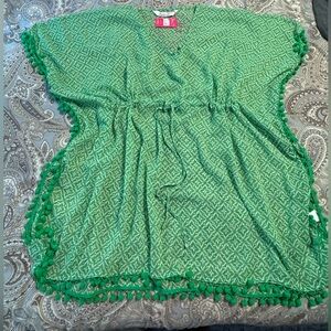 Just Be Green and White Sheer Cinched Waist Cover Up Onesize NWT